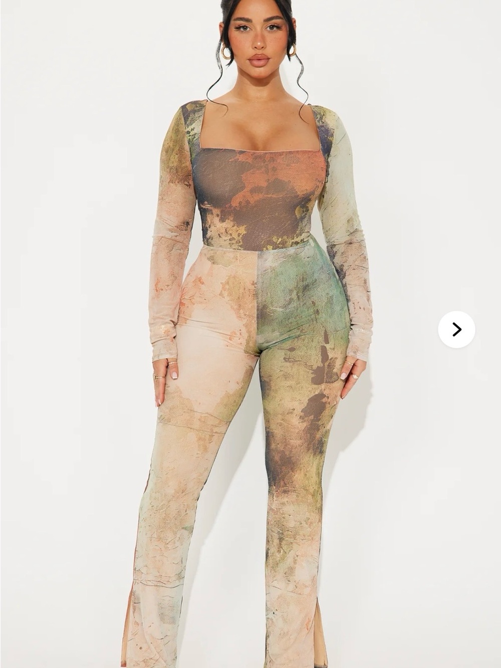 Fashion Nova Multi-Color Square Neck Long Sleeve Jumpsuit. BRAND NEW